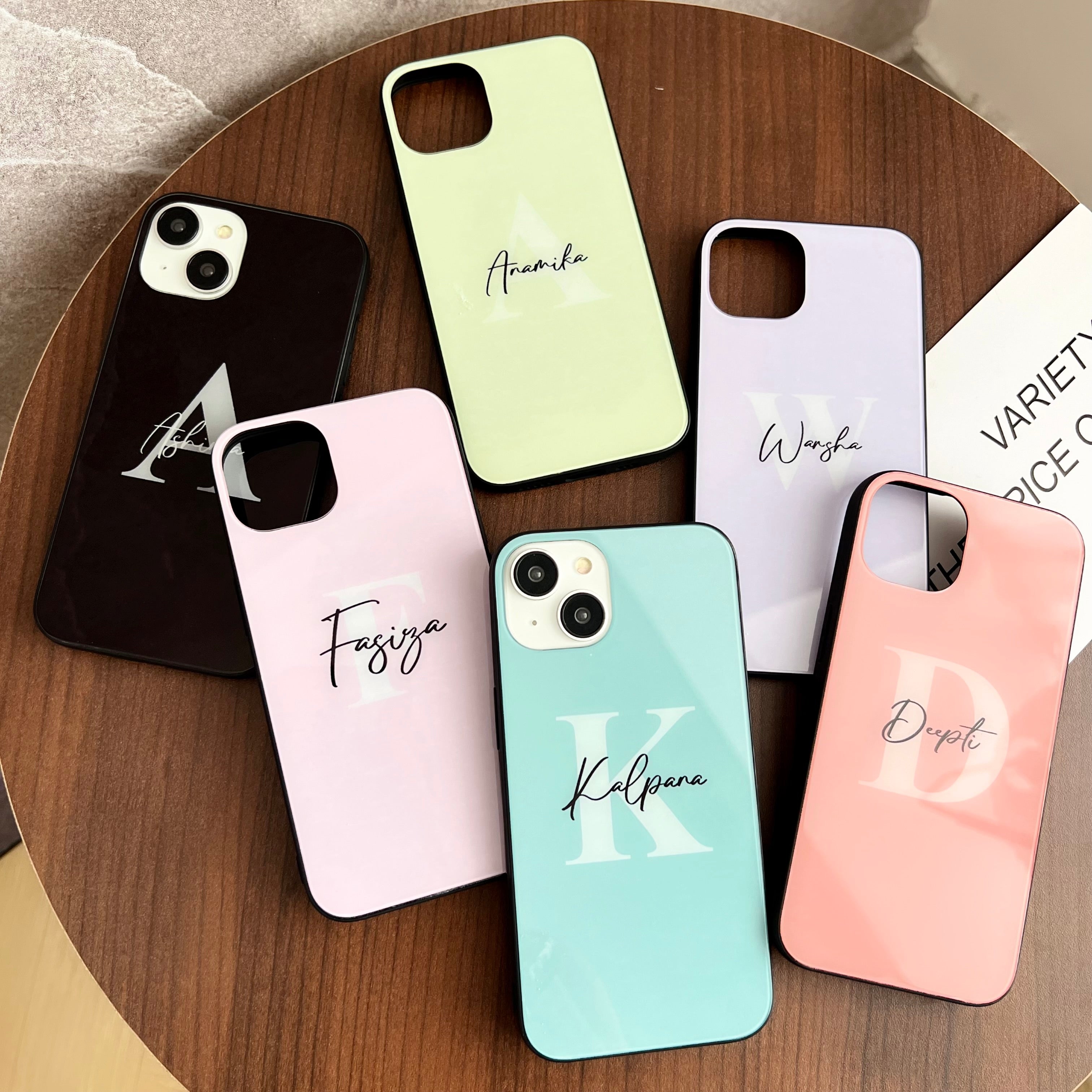 Customised Name With Initial Solid Color Glass Case for iPhone