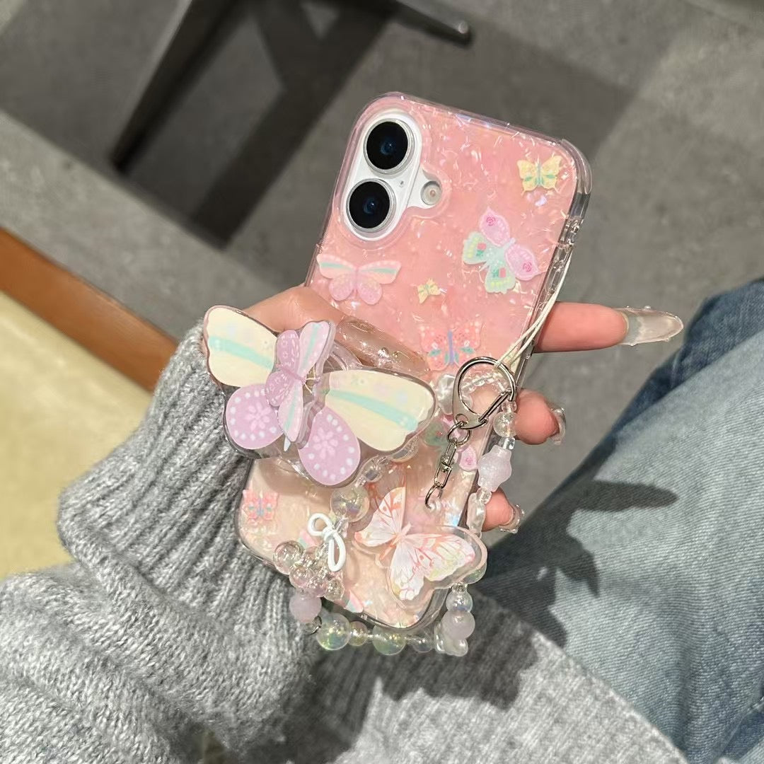 Butterfly Gradient Silicon iPhone Case With Holder And Charm
