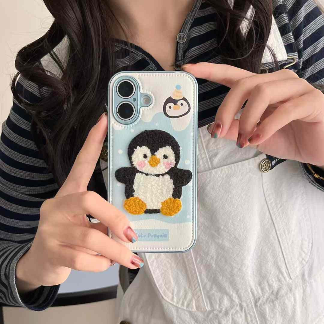 Cute Penguin Embroided Plush Leather Case for iPhone Kalakaar Indiaa Cute Penguin Embroided Plush Leather Case for iPhone Kalakaar Indiaa