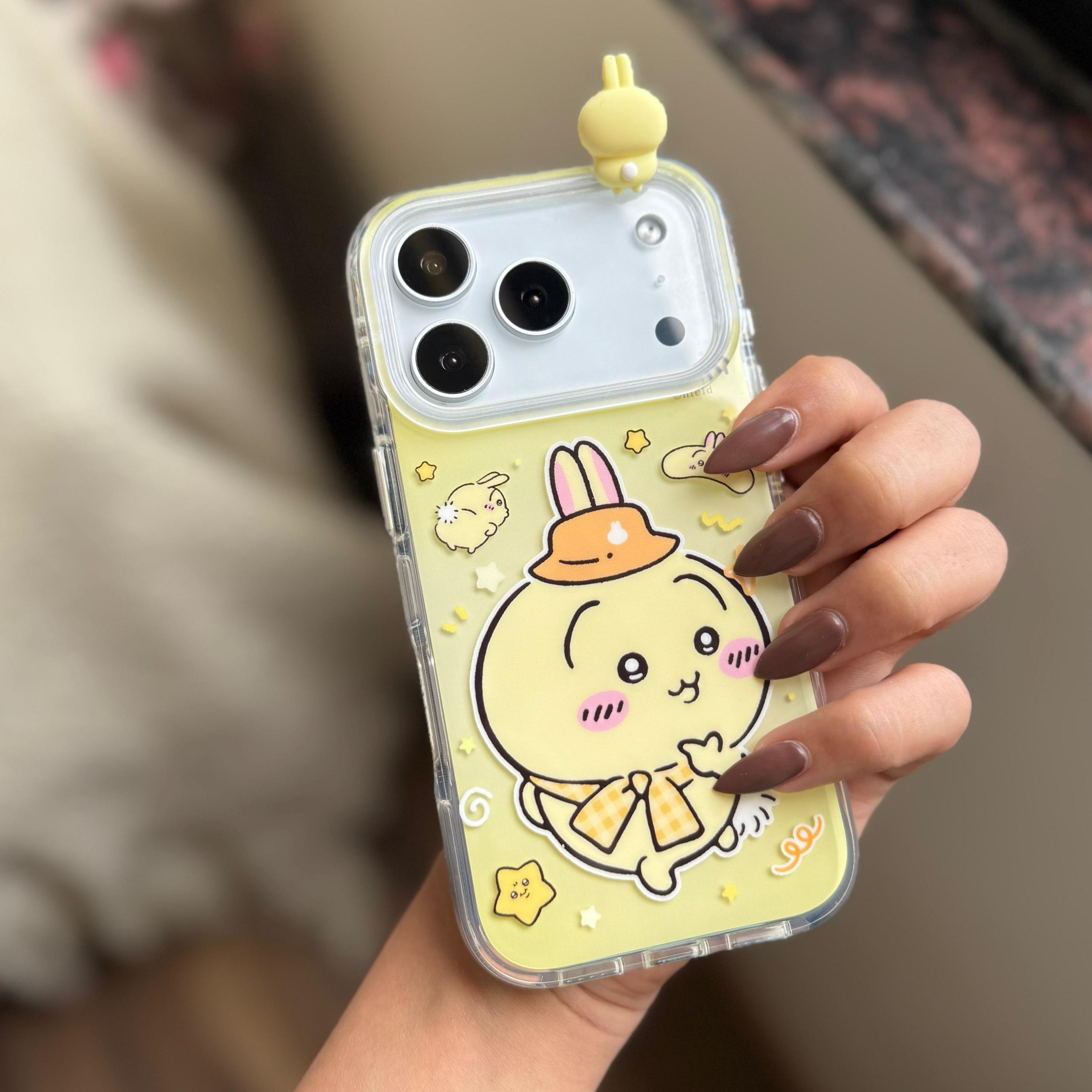 Chikawa Yellow iPhone Case – Cute Cartoon Design with 3D Bunny Topper