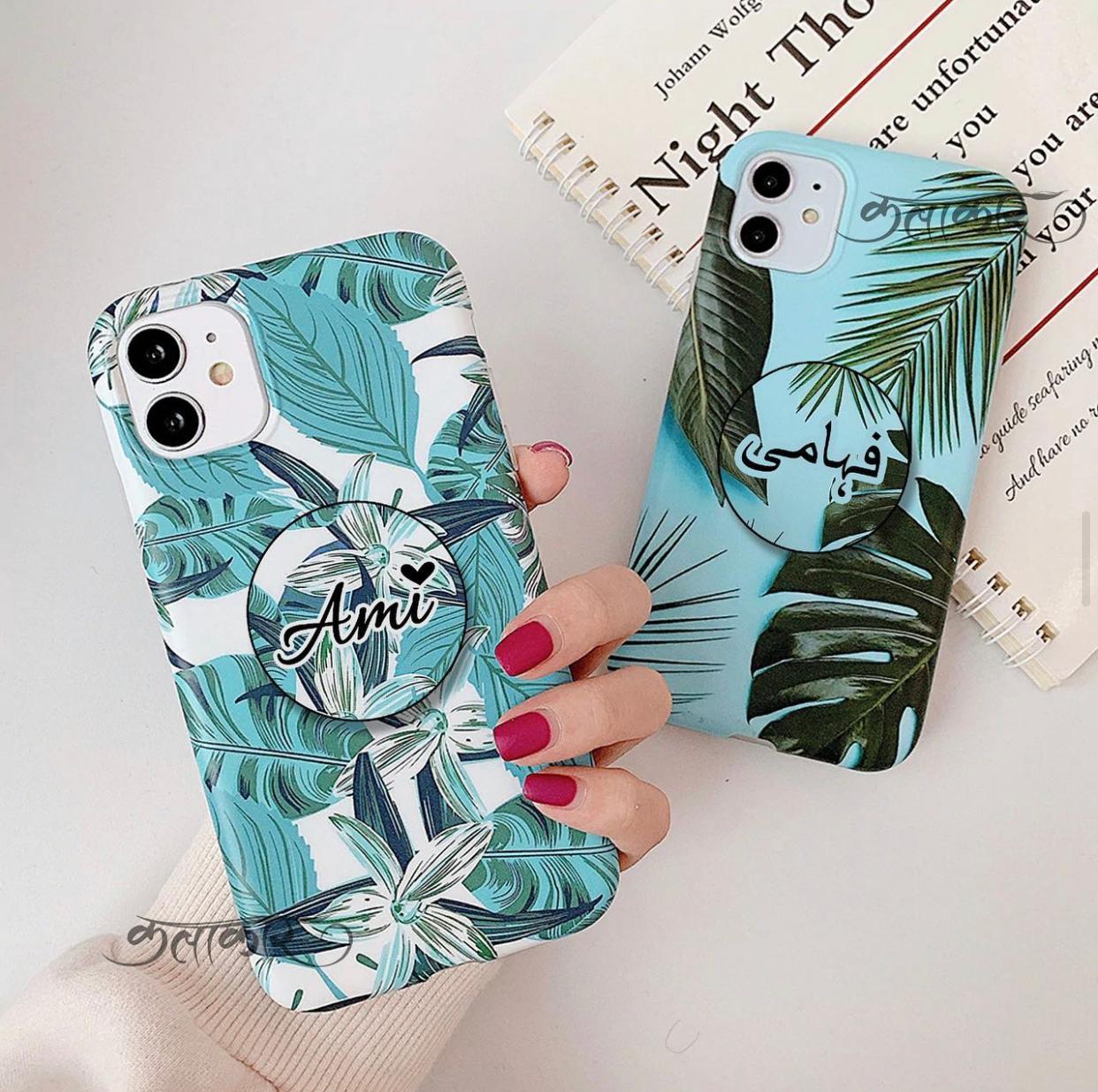 The Floral Duo Slim Case Cover With Custom Holder - Kalakaar Indiaa