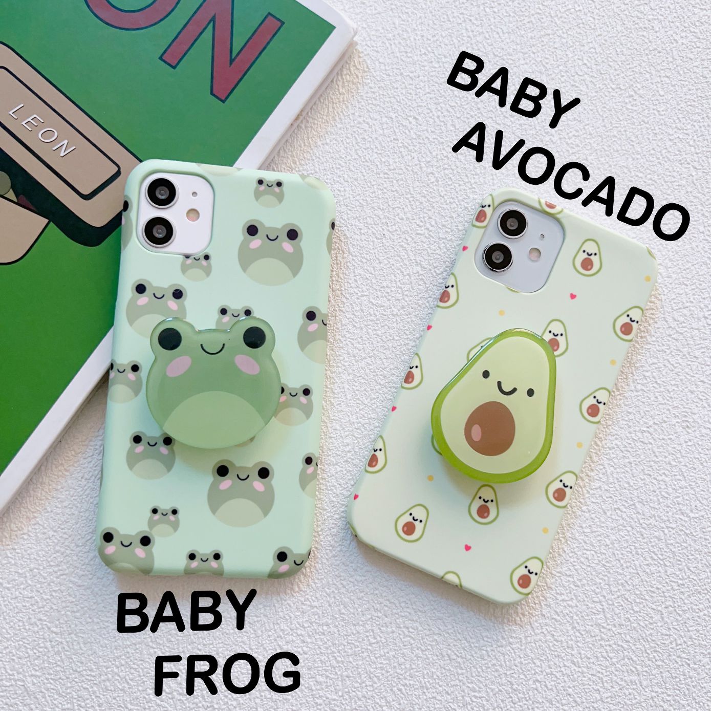 Cute Baby Avocado and Baby Frog Slim Case Cover With Holde - Kalakaar Indiaa
