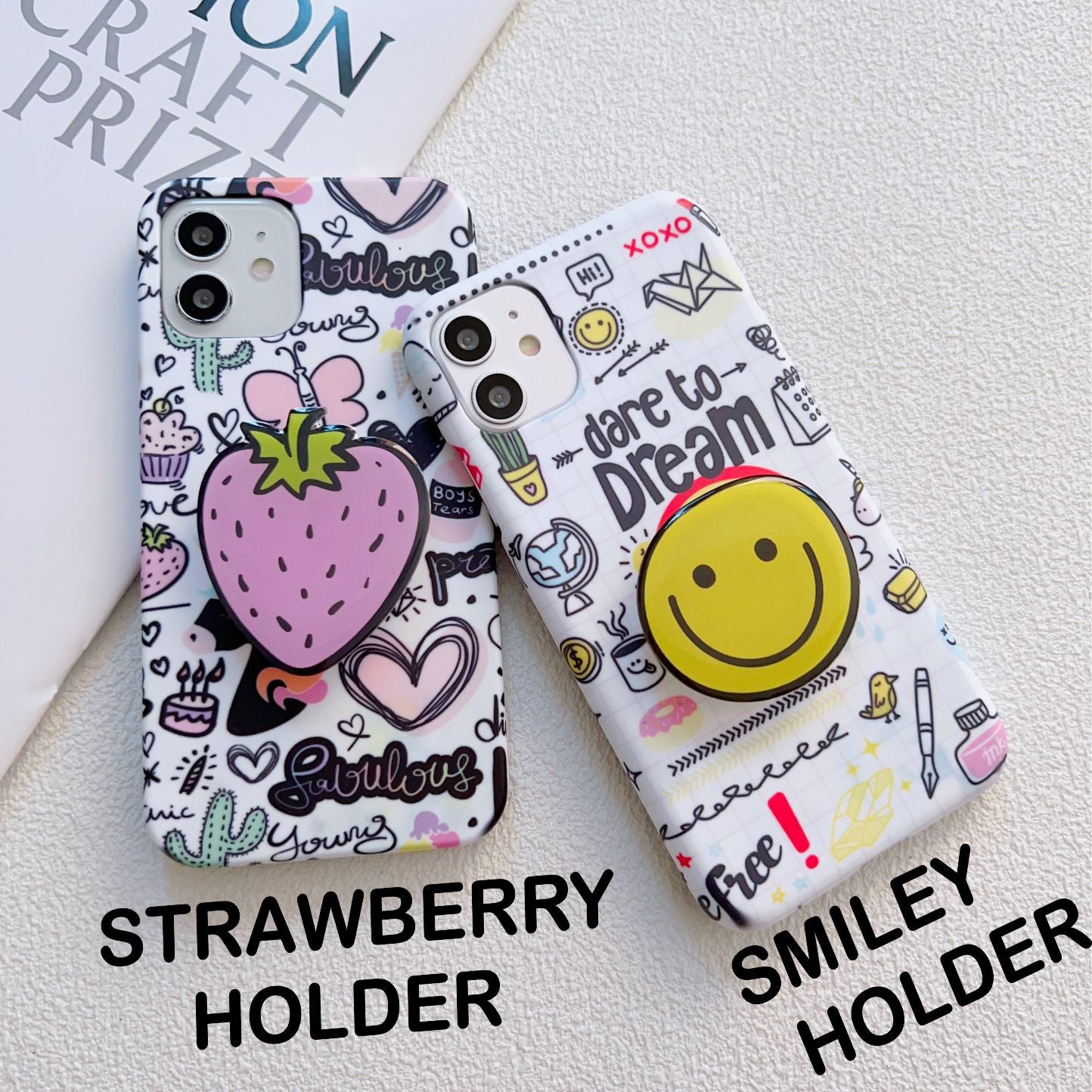 Cute Stickers Pattern Slim Case Cover With Cute Holder - Kalakaar Indiaa