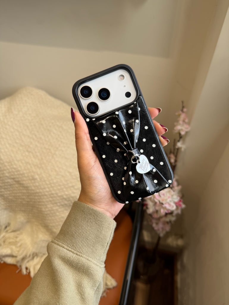 Polka Bow Designer iPhone Case – Glossy Statement Cover - Kalakaar Indiaa