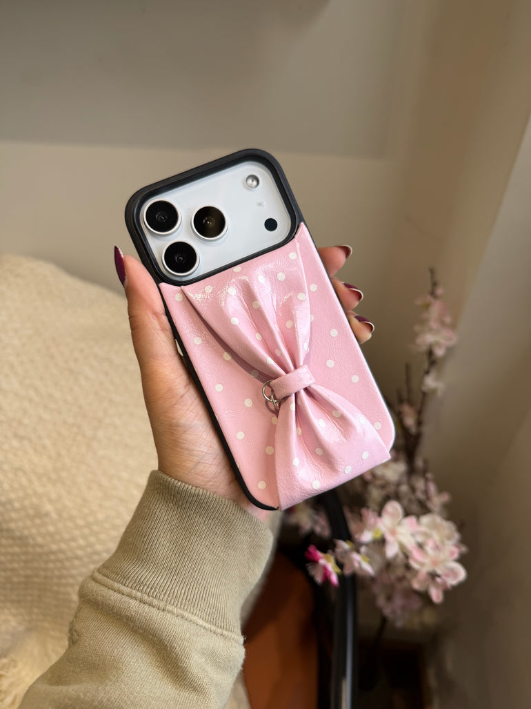 Pink Polka Bow iPhone Case - Kalakaar Indiaa