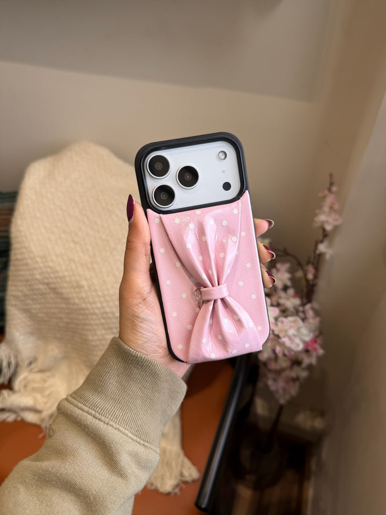 Pink Polka Bow iPhone Case - Kalakaar Indiaa