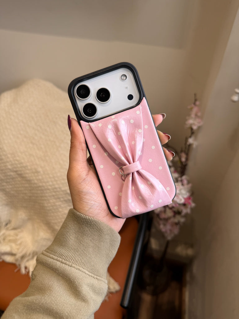 Pink Polka Bow iPhone Case - Kalakaar Indiaa
