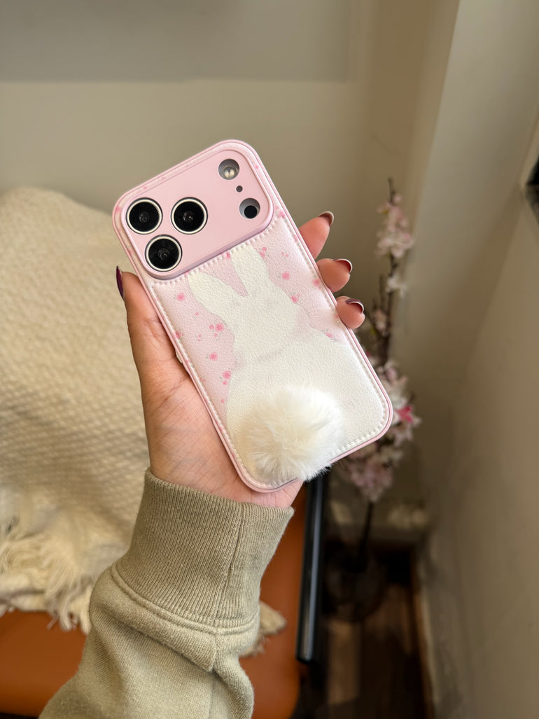 Cute Bunny Ear Fur iPhone Case – Soft Plush Designer Cover - Kalakaar Indiaa