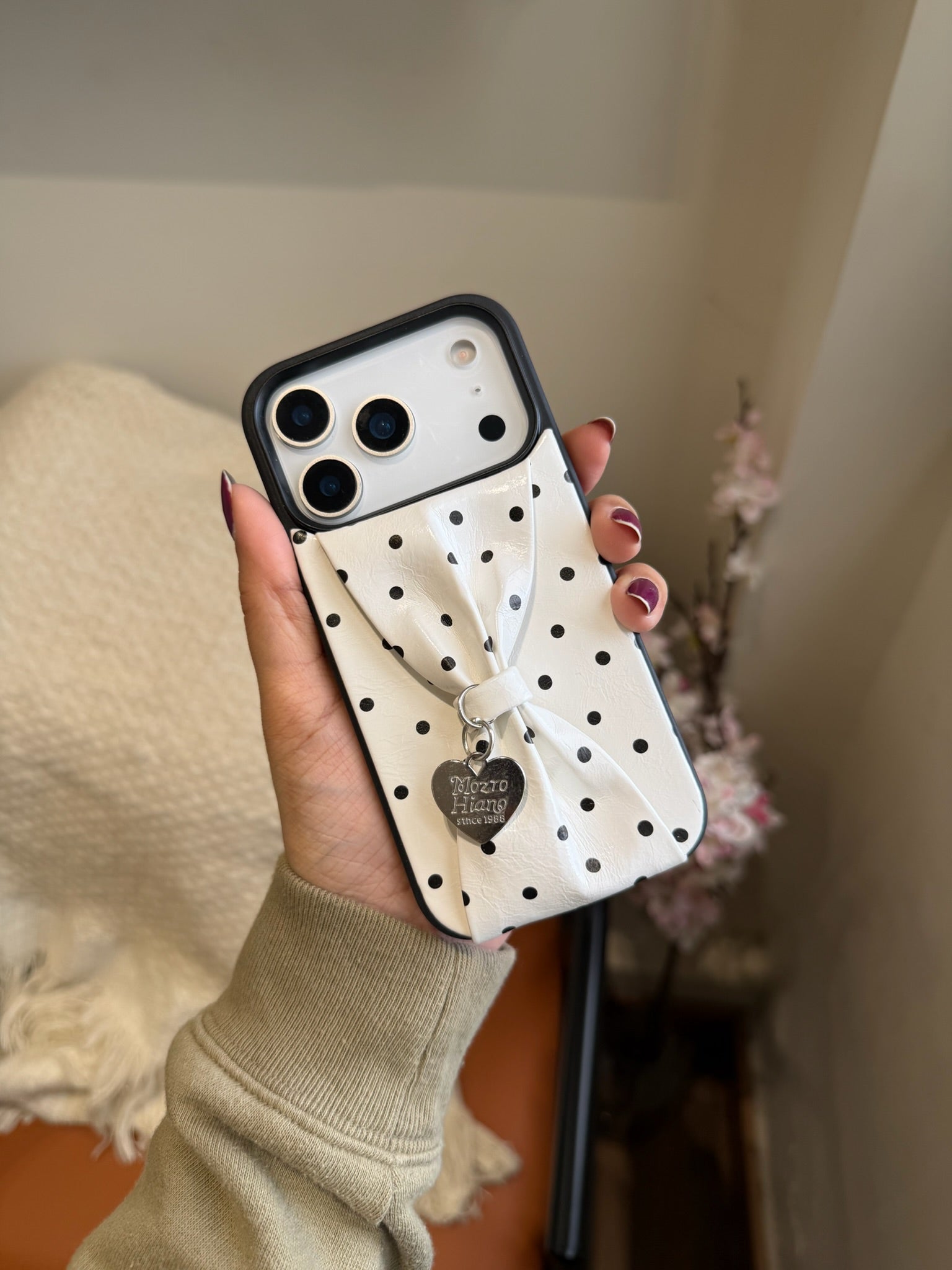 White Polka Dot Bow Charm iPhone Case – Premium Designer Protective Cover - Kalakaar Indiaa