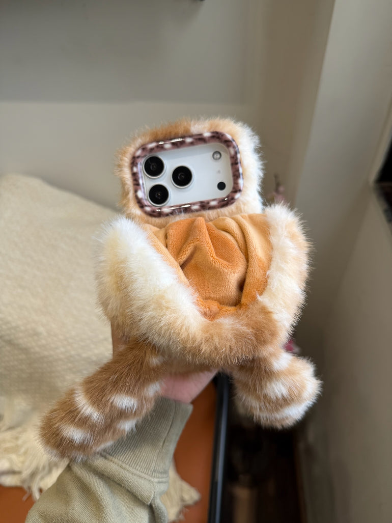 Cute Plush Teddy iPhone Case – Soft Fur Protective Cover - Kalakaar Indiaa