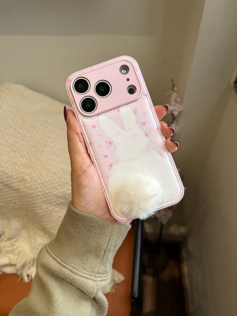 Cute Bunny Ear Fur iPhone Case – Soft Plush Designer Cover - Kalakaar Indiaa