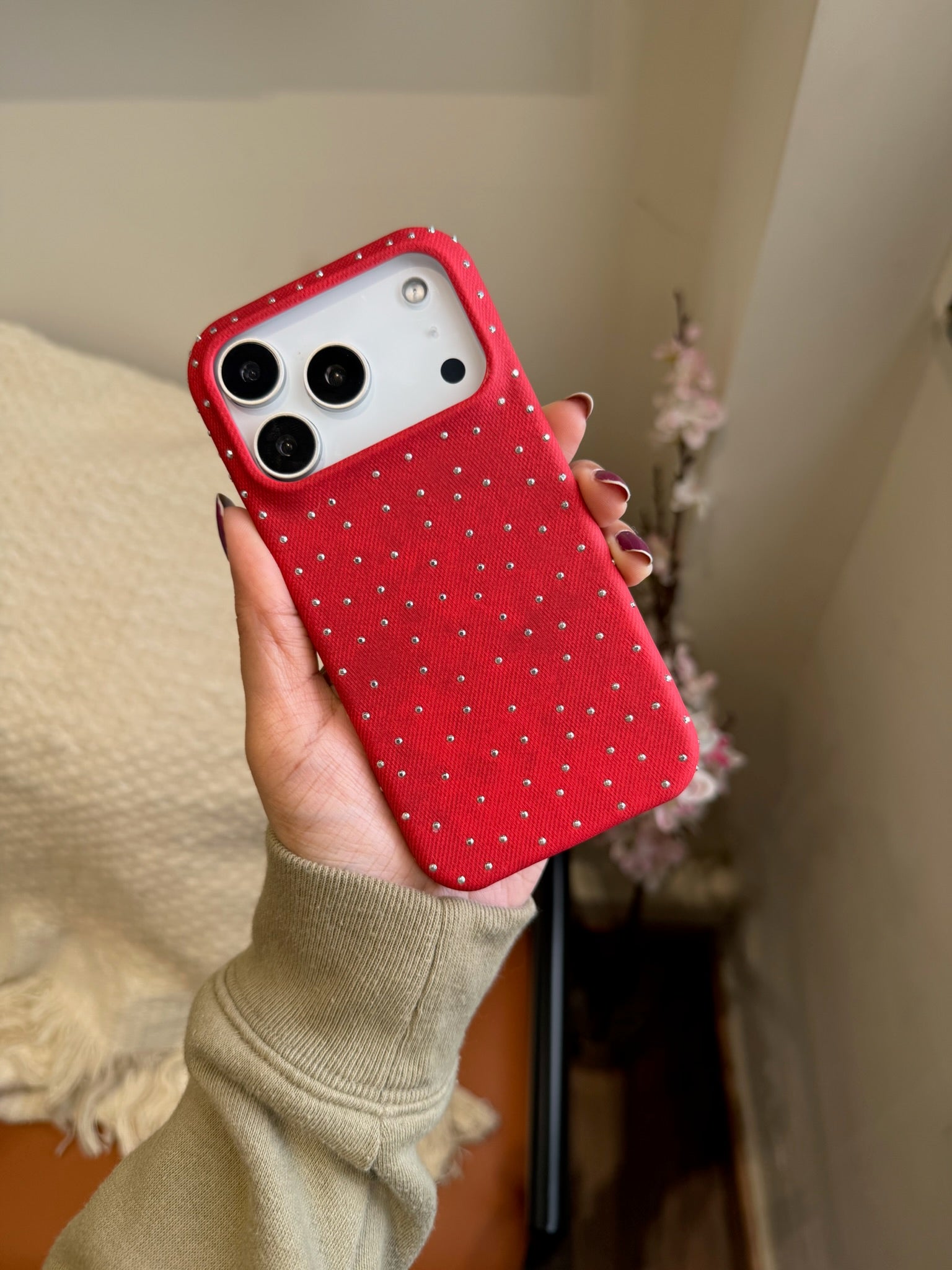 Luxury Red Crystal Studded iPhone Case – Premium Protective Cover - Kalakaar Indiaa
