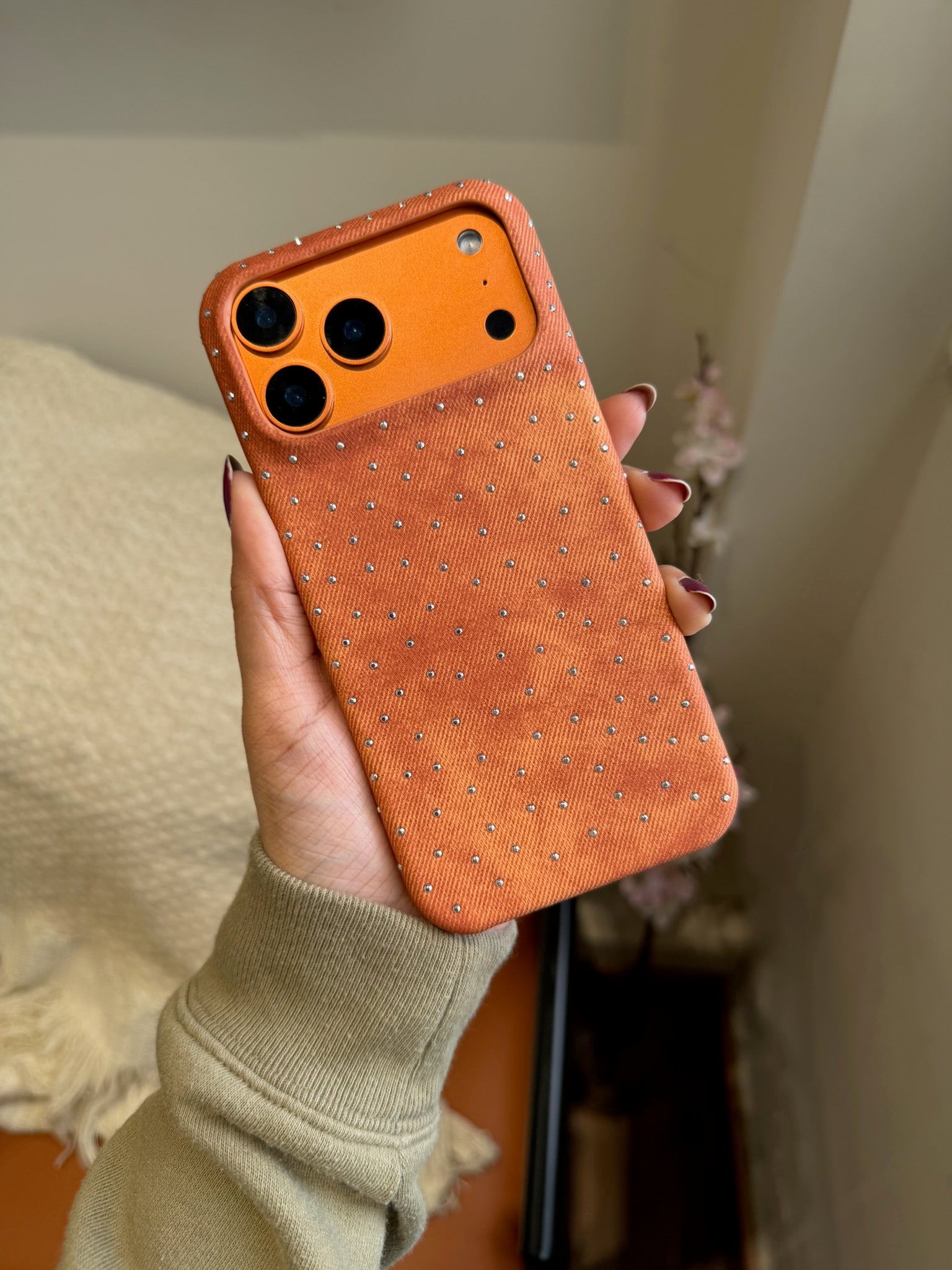 Studded Fabric Texture iPhone Case – Premium Matte Designer Cover - Kalakaar Indiaa