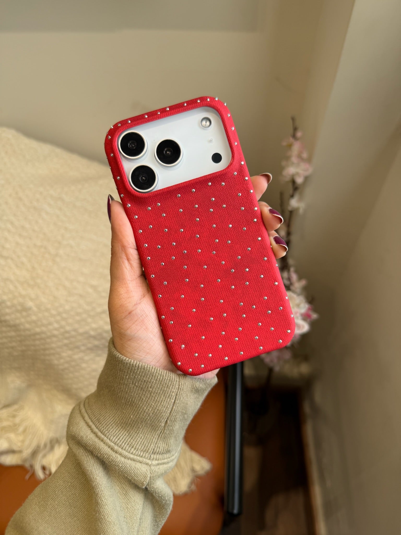 Luxury Red Crystal Studded iPhone Case – Premium Protective Cover - Kalakaar Indiaa