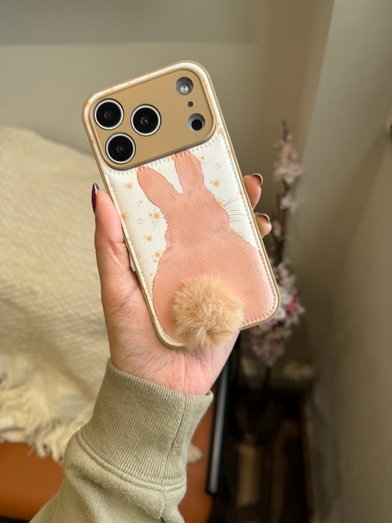 Cute Bunny Fur Tail iPhone Case – Cartoon Design with Pom Pom - Kalakaar Indiaa