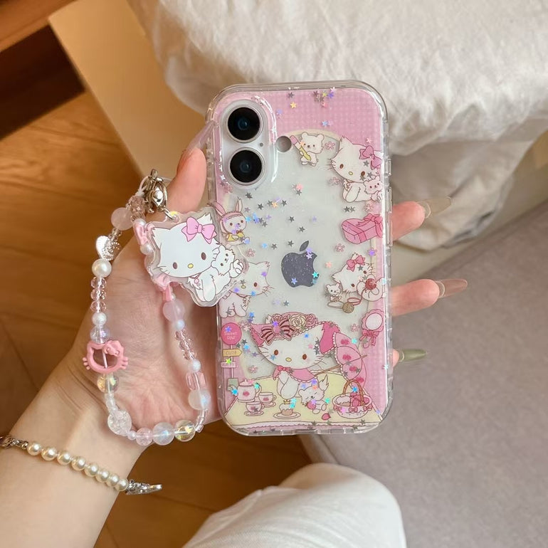 Cute Pink Kitty iPhone Case – Glitter Star Clear Case with Charm
