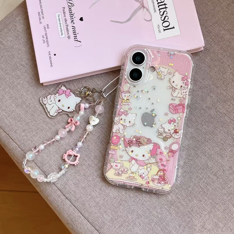 Cute Pink Kitty iPhone Case Glitter Star Clear Case with Charm Strap Kalakaar Indiaa Cute Pink Kitty iPhone Case Glitter Star Clear Case with Charm Strap Kalakaar Indiaa