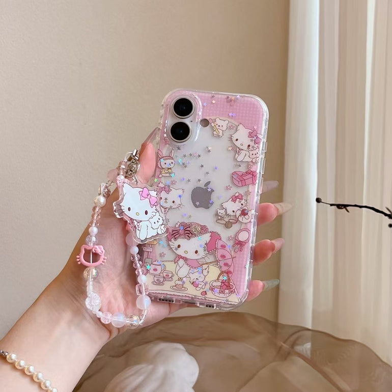 Cute Pink Kitty iPhone Case Glitter Star Clear Case with Charm Strap Kalakaar Indiaa Cute Pink Kitty iPhone Case Glitter Star Clear Case with Charm Strap Kalakaar Indiaa