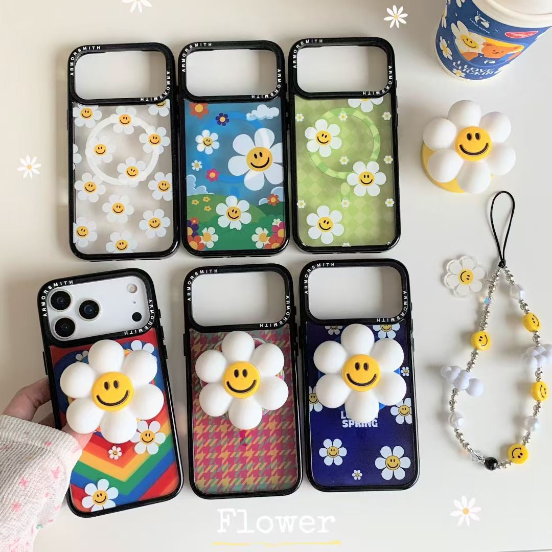 Smiley Flower iPhone Cover With Charm & MagSafe Holder - Kalakaar Indiaa