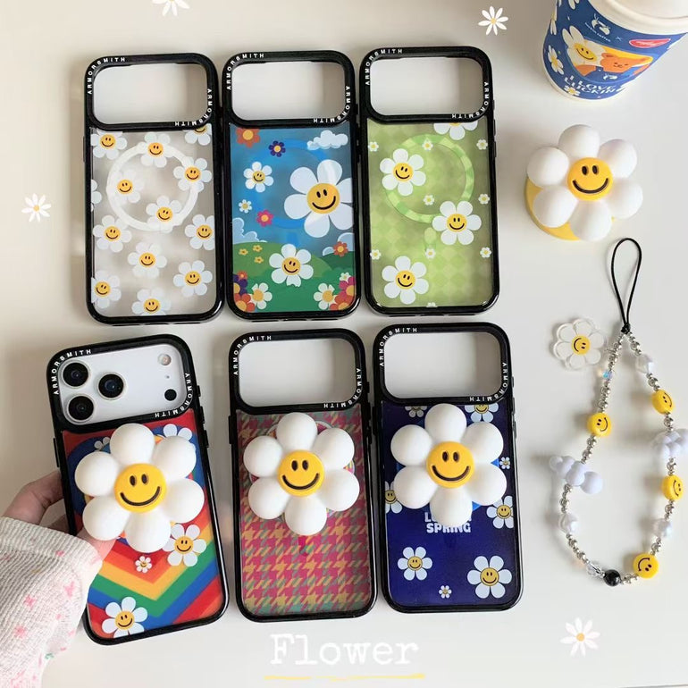 Smiley Flower iPhone Cover With Charm & MagSafe Holder - Kalakaar Indiaa