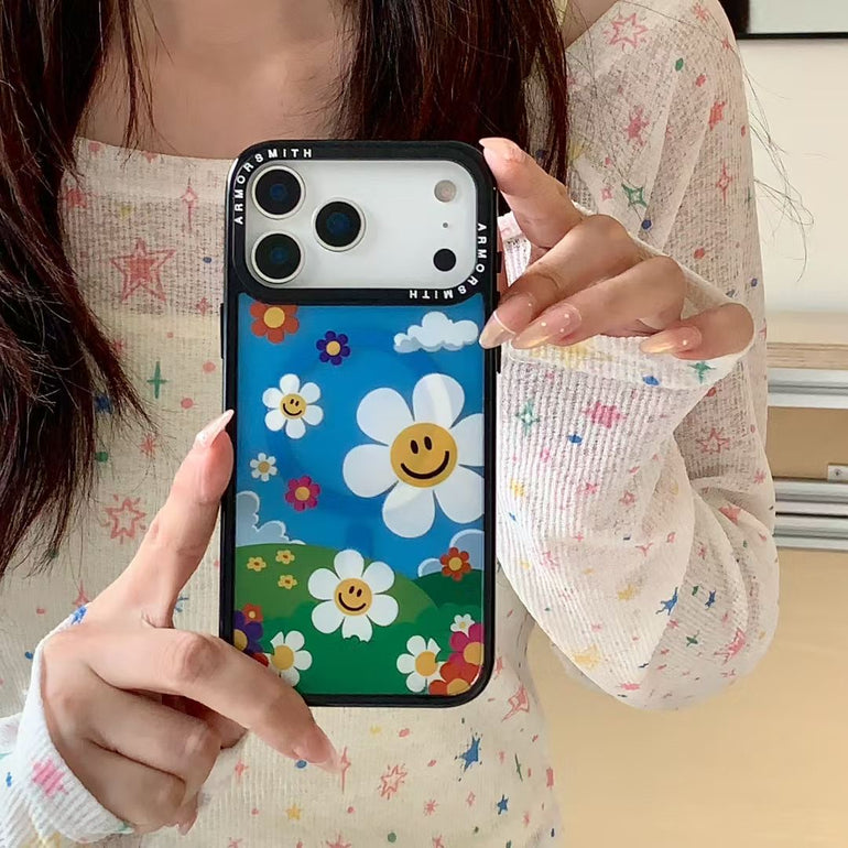 Smiley Flower iPhone Cover With Charm & MagSafe Holder - Kalakaar Indiaa