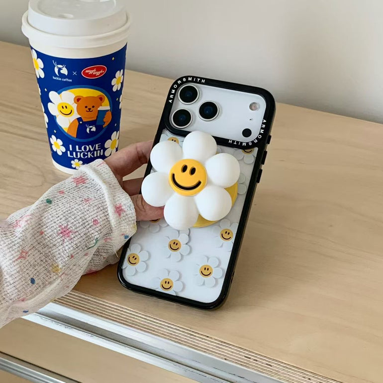 Smiley Flower iPhone Cover With Charm & MagSafe Holder - Kalakaar Indiaa