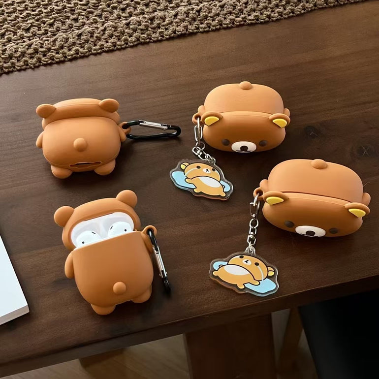 Cute Bear 3D Silicon AirPods Case with Keychain
