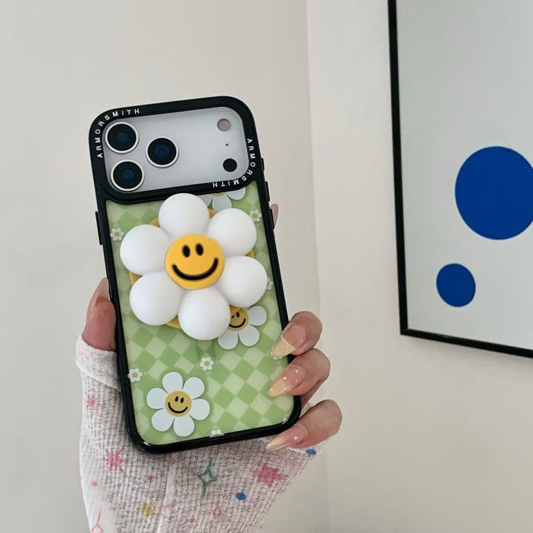 Smiley Flower iPhone Cover With Charm & MagSafe Holder - Kalakaar Indiaa