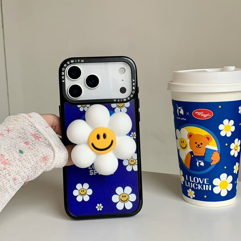 Smiley Flower iPhone Cover With Charm & MagSafe Holder - Kalakaar Indiaa