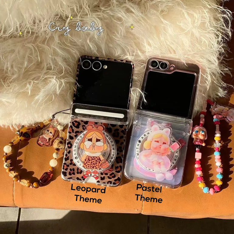 Crying Baby Cartoon Clear Case with Beaded Charm for Samsung Z Flip - Kalakaar Indiaa