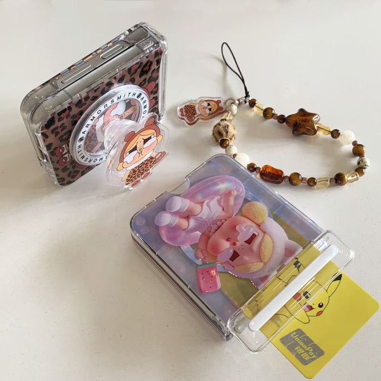 Crying Baby Cartoon Clear Case with Beaded Charm for Samsung Z Flip - Kalakaar Indiaa