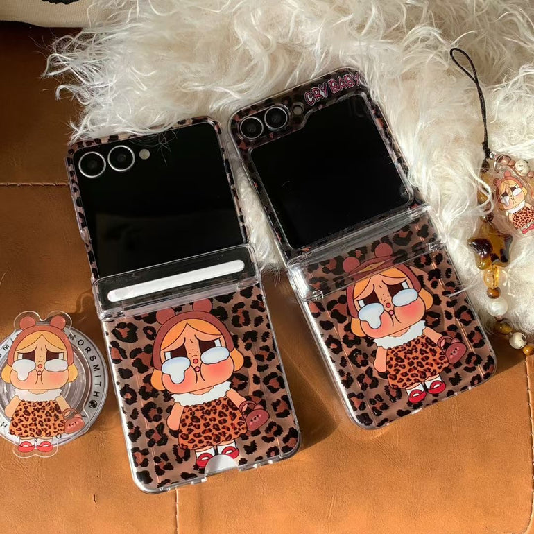 Crying Baby Cartoon Clear Case with Beaded Charm for Samsung Z Flip - Kalakaar Indiaa
