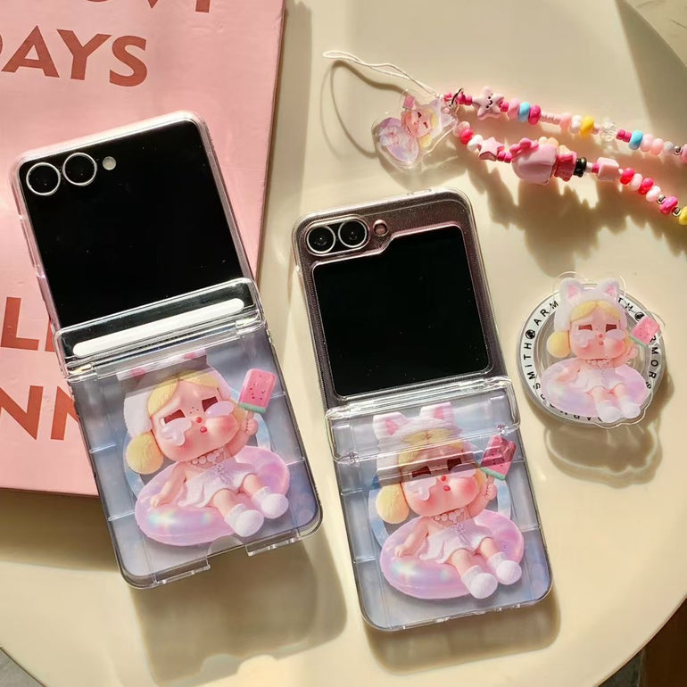 Crying Baby Cartoon Clear Case with Beaded Charm for Samsung Z Flip - Kalakaar Indiaa