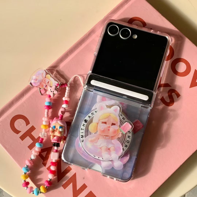 Crying Baby Cartoon Clear Case with Beaded Charm for Samsung Z Flip - Kalakaar Indiaa
