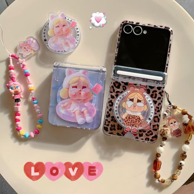 Crying Baby Cartoon Clear Case with Beaded Charm for Samsung Z Flip - Kalakaar Indiaa