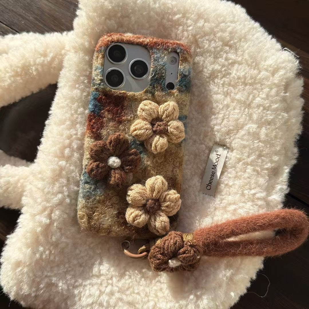 Handcrafted Wool Floral iPhone Case with Matching Strap - Kalakaar Indiaa