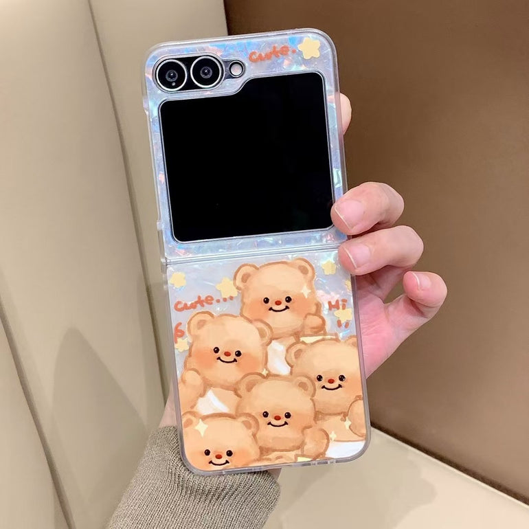 Cute Teddy Bear Samsung Z Flip Cover Soft Clear Protective Case