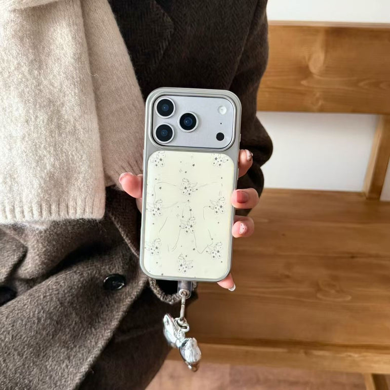 Angel Print Premium Case with Metal Bow Charm for iPhone - Kalakaar Indiaa