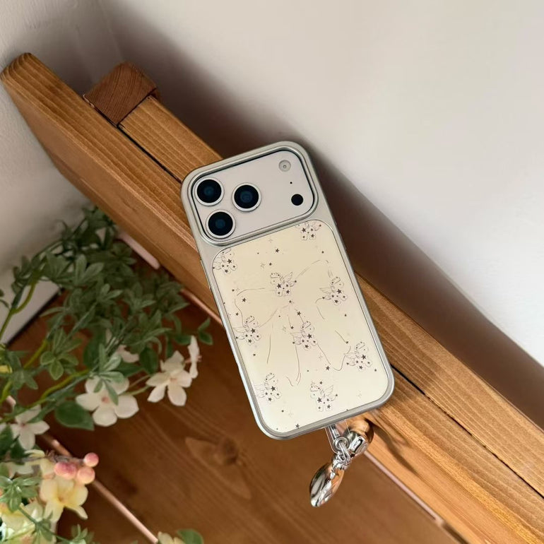 Angel Print Premium Case with Metal Bow Charm for iPhone - Kalakaar Indiaa