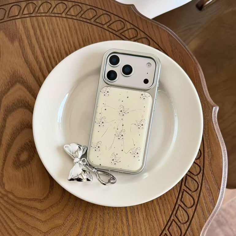 Angel Print Premium Case with Metal Bow Charm for iPhone - Kalakaar Indiaa