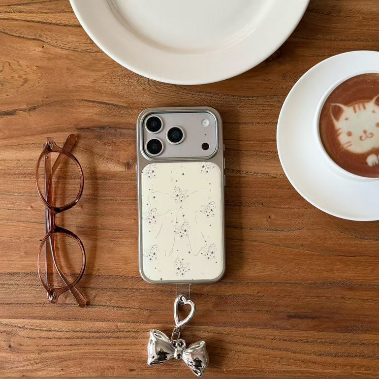 Angel Print Premium Case with Metal Bow Charm for iPhone - Kalakaar Indiaa