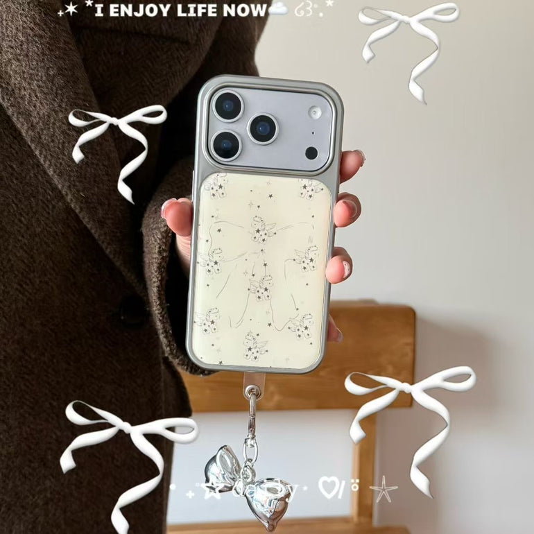 Angel Print Premium Case with Metal Bow Charm for iPhone - Kalakaar Indiaa