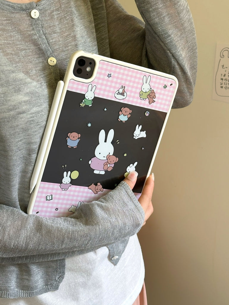 Miffy Bunny iPad Case Pink Gingham Cute Cartoon Design Kalakaar Indiaa Miffy Bunny iPad Case Pink Gingham Cute Cartoon Design Kalakaar Indiaa