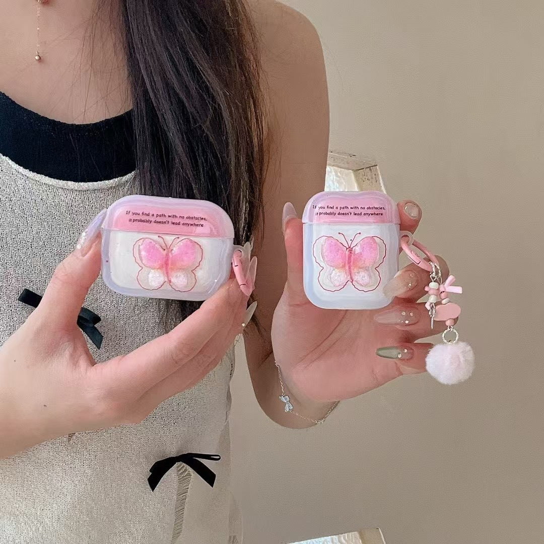 3D Pink Butterfly AirPods Case With Charm – Kalakaar Indiaa