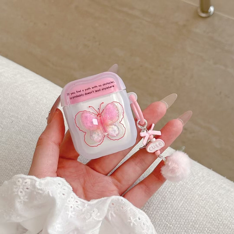 3D Pink Butterfly AirPods Case With Charm - Main Image