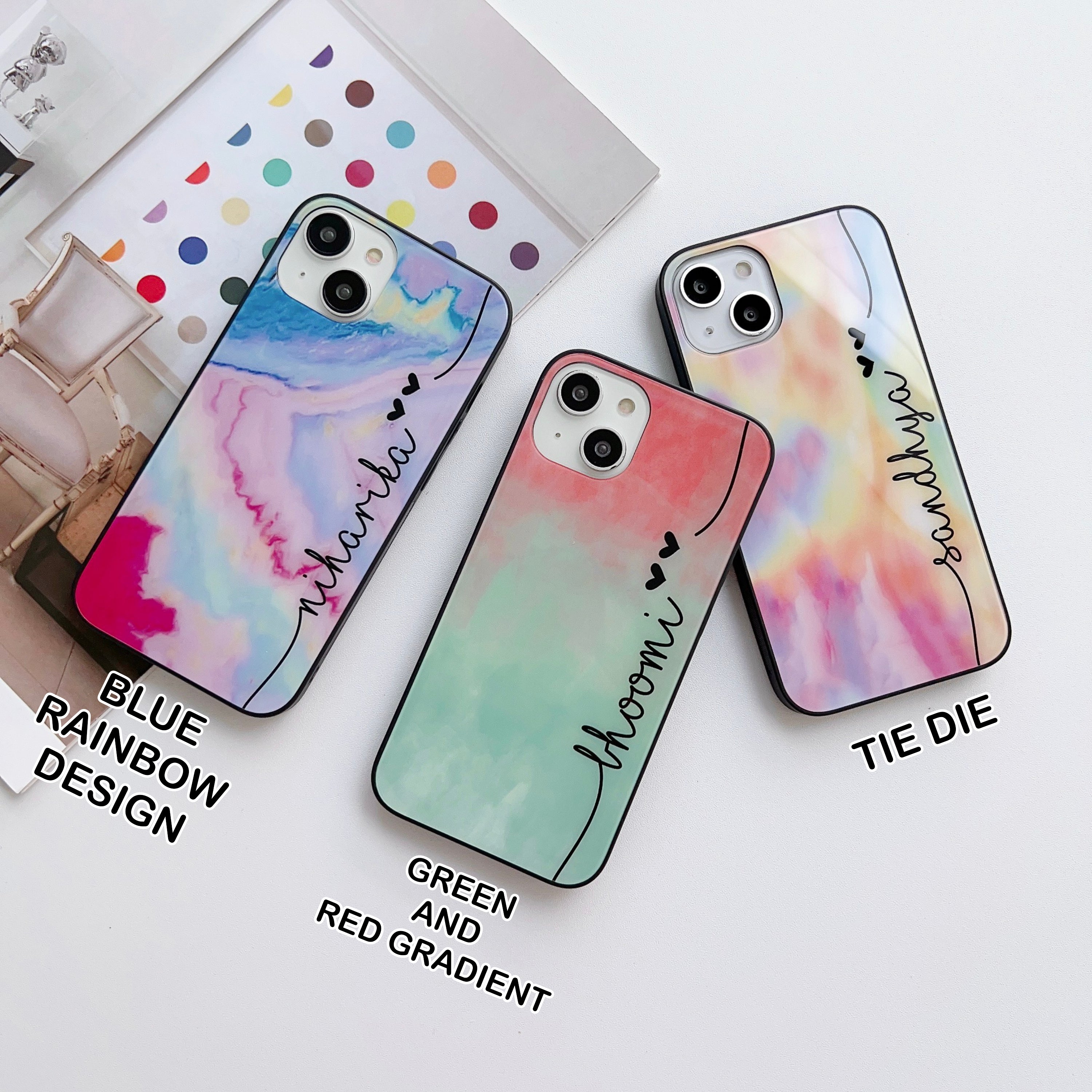 Rainbow Custom Name Glass Case With Girl Boss Holder - Kalakaar Indiaa