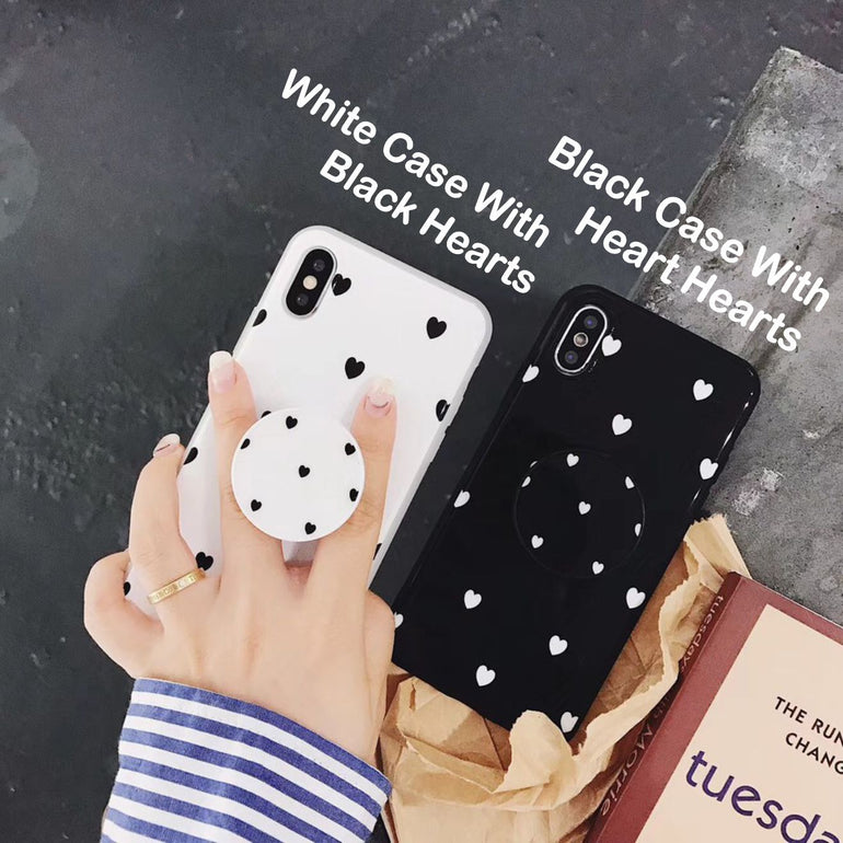 The Black And White Heart Pattern Slim Case Cover With Holder - Kalakaar Indiaa