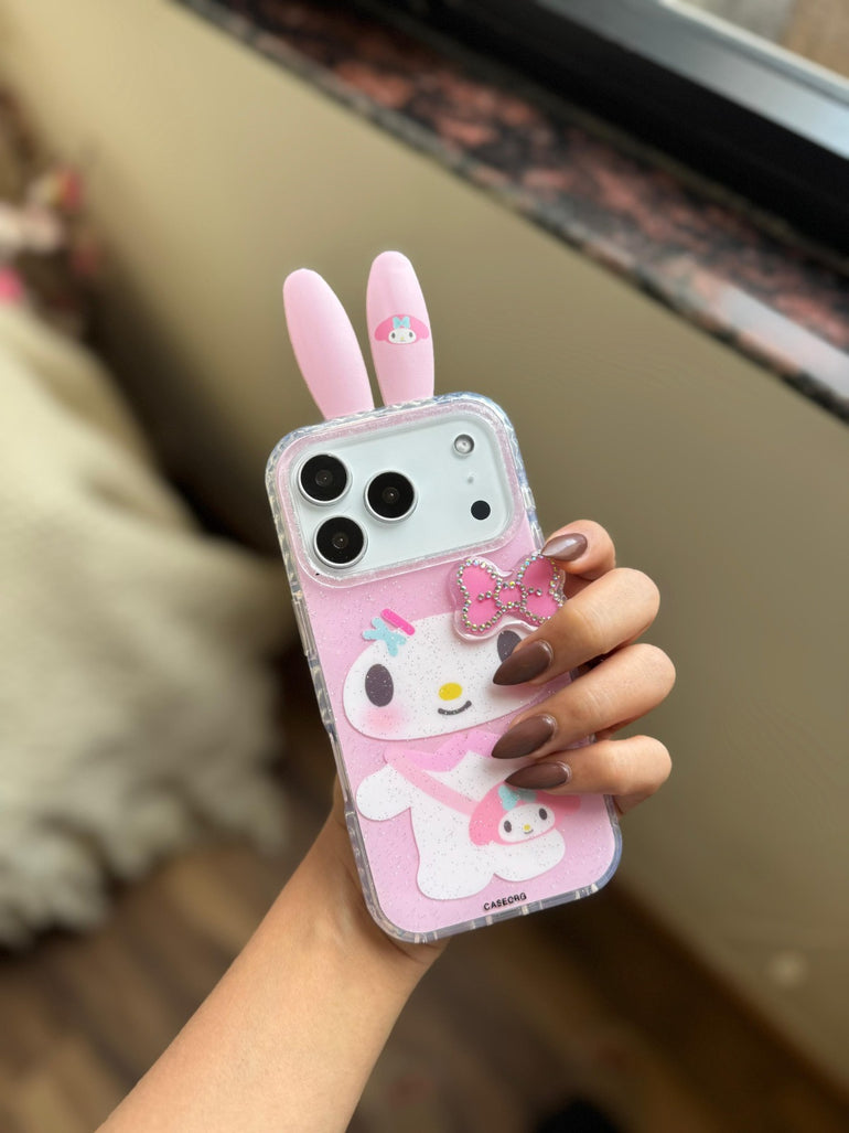 Cute Bunny Ears iPhone Case – Pink Cartoon Design with Bow Accent – Kalakaar Indiaa Cute Bunny Ears iPhone Case – Pink Cartoon Design with Bow Accent – Kalakaar Indiaa