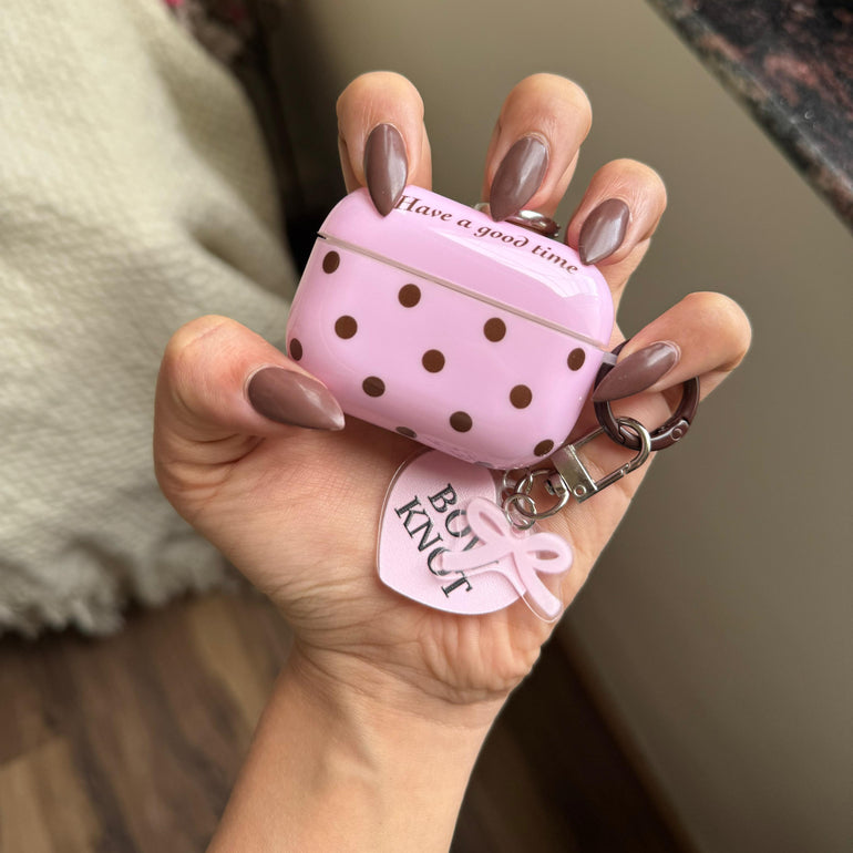 Pink Polka Dot AirPods Case with Heart Charm – Cute Protective