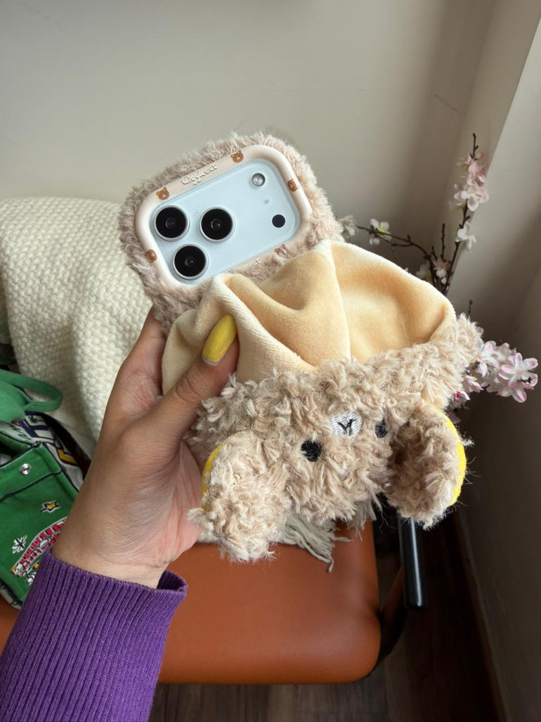 Cute Plush Teddy iPhone Case – Soft Fur Protective Cover - Kalakaar Indiaa
